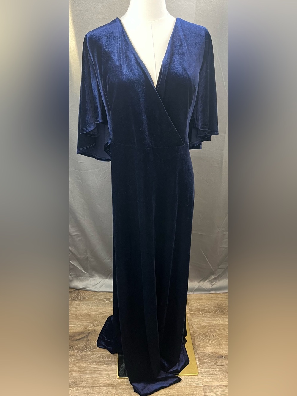 Ever Pretty Blue Velvet Double V Neck Flutter Sleeve Maxi Dress 24 8XL EP00861NB